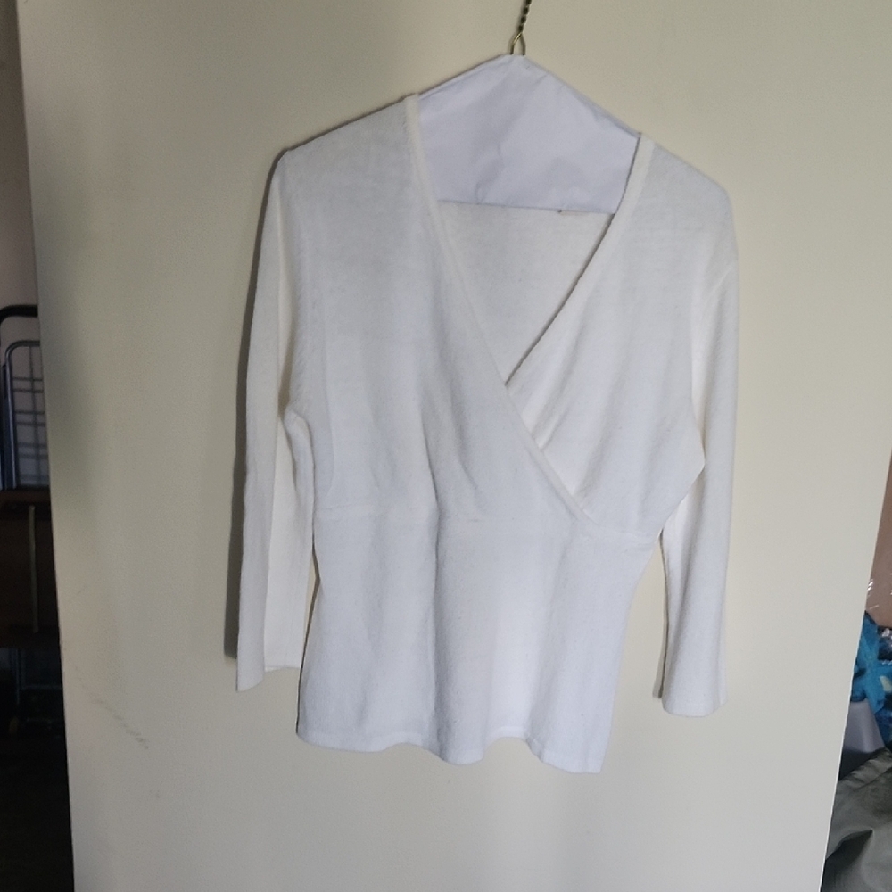 MKM Designs White 3/4 Sleeve Wrap Blouse